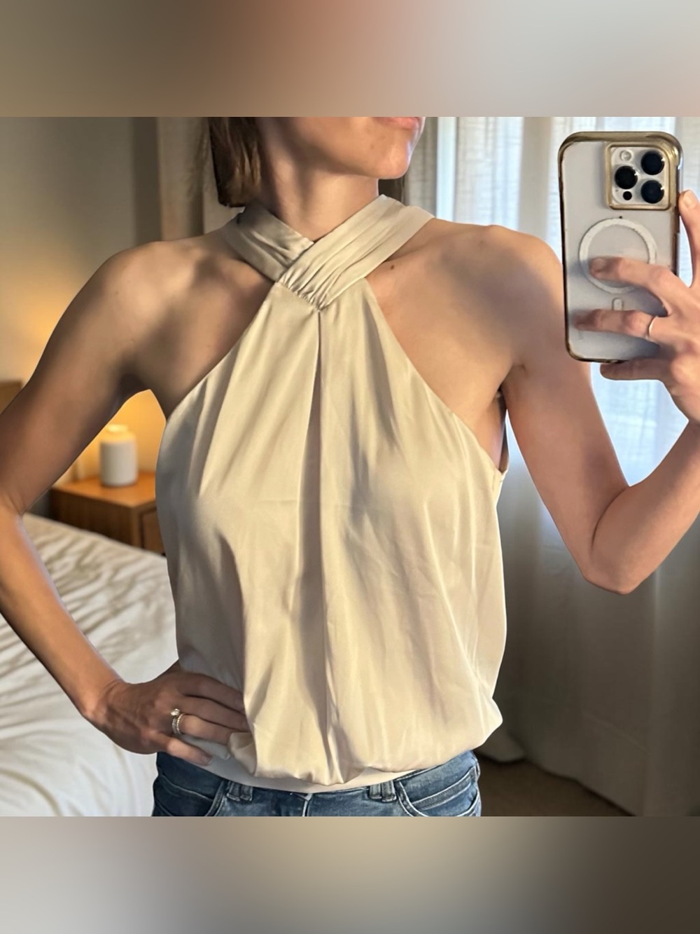 Express Cream Twist-Neck Halter Camisole